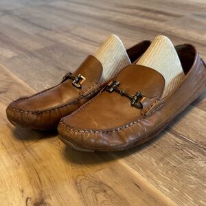 Cole Haan Men's Wyatt Bit Driver loafers in brown or British tan leather.